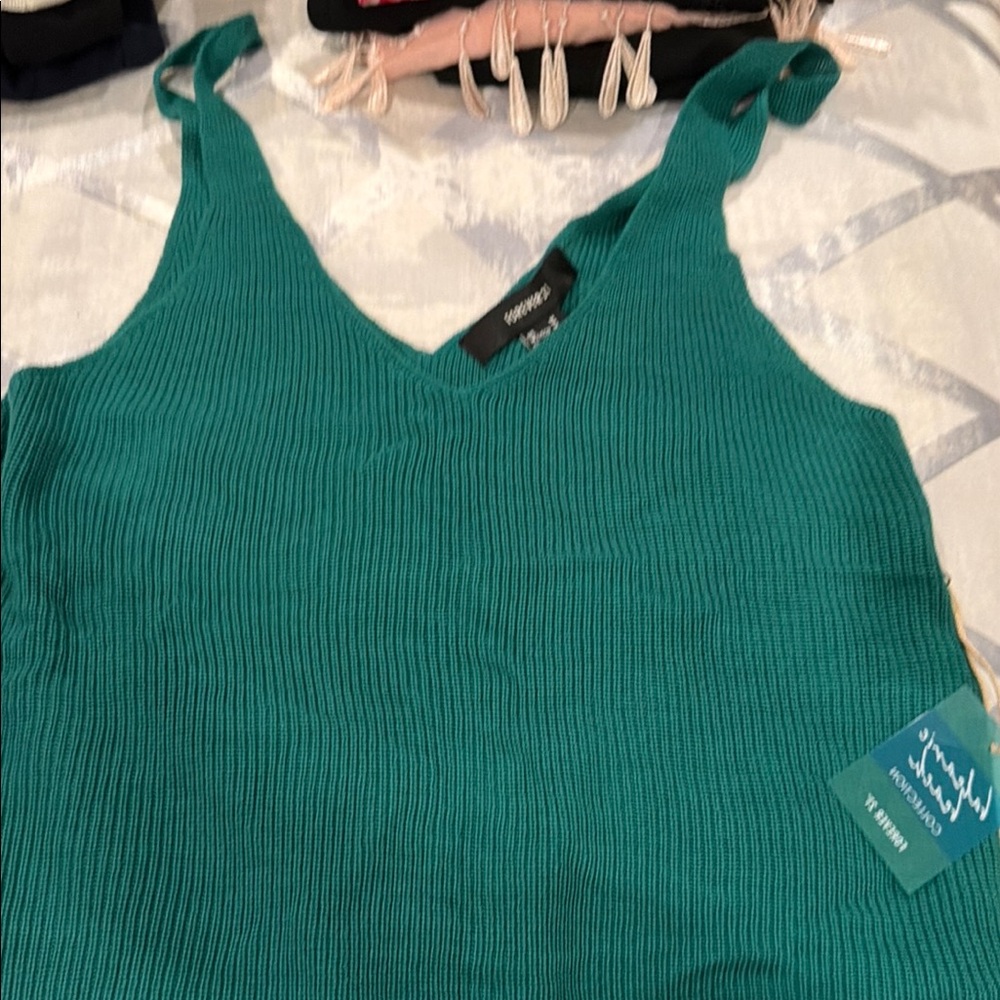 Forever 21 Teal Ribbed V-Neck Tank with Tie Straps